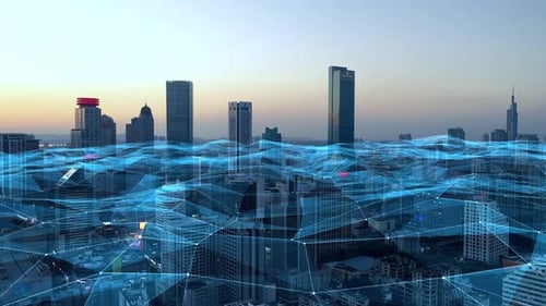 smart Connected city skyline. Futuristic network concept, city Technology.