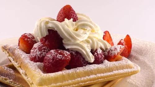 Waffles with Strawberries and Cream