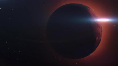 La planète Mars dans les ténèbres de l'espace