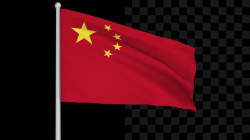 Waving China Flag on Pole with Alpha Channel