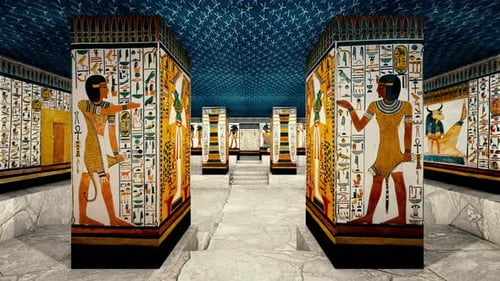 Ancient Egyptian Temple Exploration with Hieroglyphs and Deities