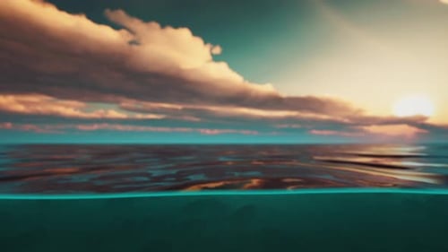 Belle journée sur la mer avec une partie sous-marine divisée par une ligne de flottaison
