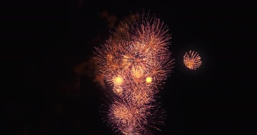 Spectacular Fiery Fireworks Exploding in the Dark Sky