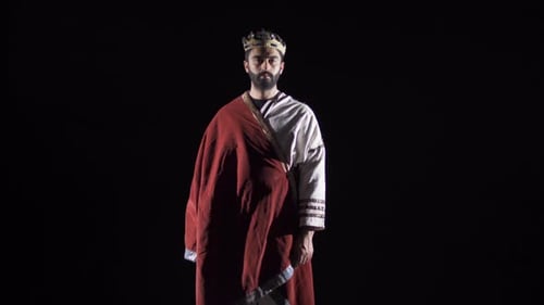 Man in Royal Costume With Crown and Robe