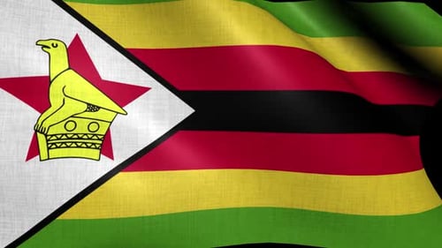 Zimbabwe National Flag Waving with Realistic Fabric Texture