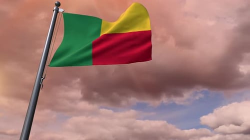 Benin National Flag Waving Against Cloudy Sky