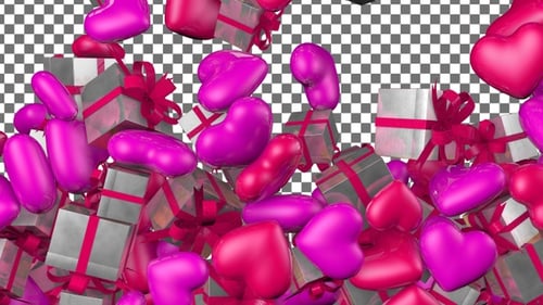 Decorative 3D Hearts and Gift Boxes Animation