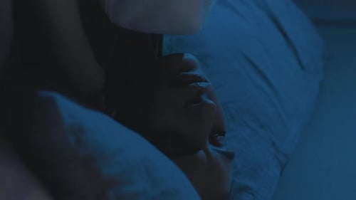 Trouble Sleeping Disturbed Woman Bedtime Vertical
