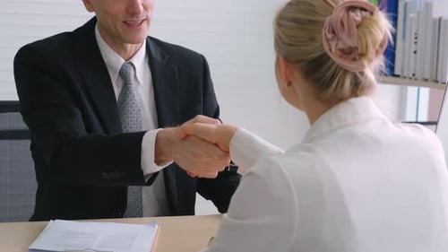 Business Handshake in Modern Office Setting