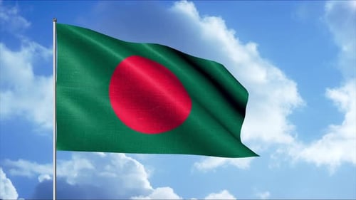 Realistic Bangladesh Flag Waving Animation on Blue Sky