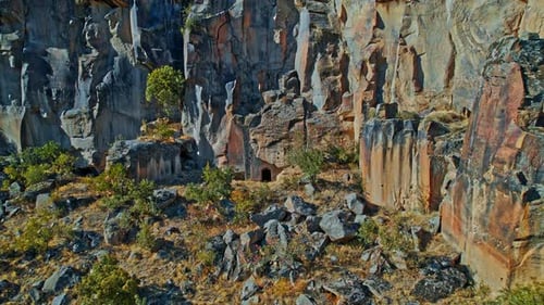 Cliffside Cave Dwellings in Cappadocia, Turkey