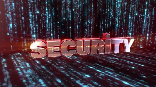 3D Security Text Title with Digital Matrix Rain Background