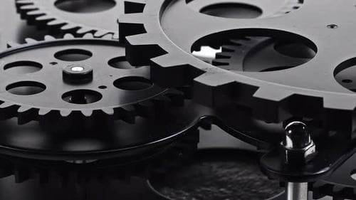 Rotating Gears Black Metal Machinery Close Up