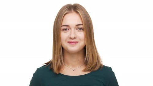 Smiling Young Woman Portrait on White Background