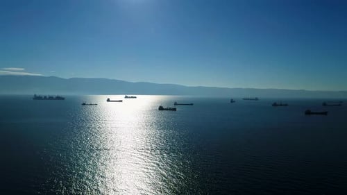 Cargo Ships in Ocean Aerial View