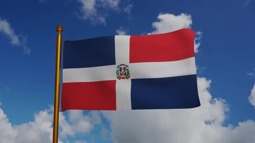 Dominican Republic National Flag Waving with Blue Sky