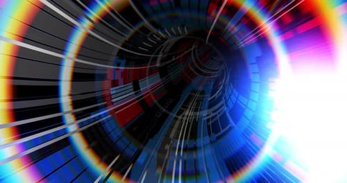 Motion graphic 4K seamless loop of flying into digital technologic tunnel.