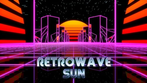 Animated Retro Grid Cityscape with Neon Outlines Loop