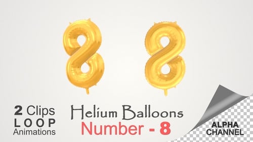 Golden Number 8 Balloons Looping Animation with Alpha Channel