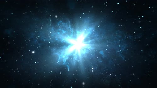 Camera flying through the clouds and star field in outer space