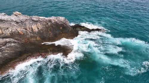 Awesome azure sea rocky texture aerial view 4 K Turkey Alanya