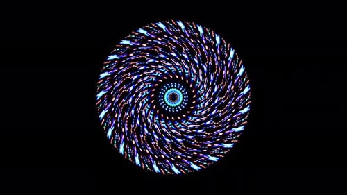 animated round shape of multicolor flashing lights, on a black background