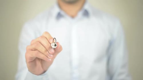 Real Estate, Businessman Writing on Transparent Screen