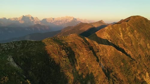 Aerial View of Green Mountains at Sunrise
