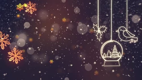 Elegant Christmas Snowfall with Glowing Holiday Ornaments