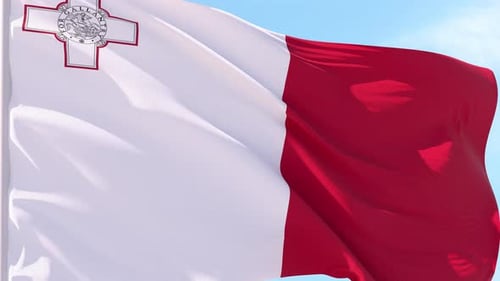 Malta Flag Waving in Realistic Slow Motion Loop