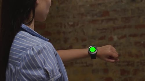 Woman with Smart Watch Chroma Key Green Screen