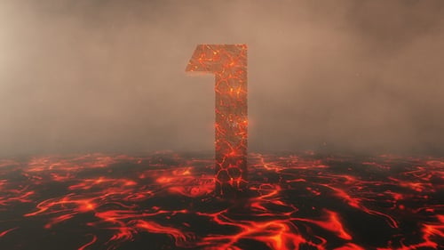 Lava Themed Hot Burning Number 1 Over a Volcanic Molten River