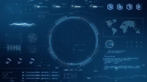 HUD-Technologie-Schnittstellenbildschirm mit futuristischen Elementen Grafik und abstraktem Hintergrund des Chat-Panels