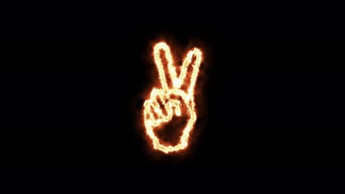 Animated Fiery Peace Sign Hand Gesture