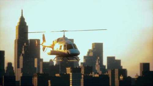 Silhouette Helicopter at City Scape Background