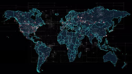 Digital World Map with Global Network Connections