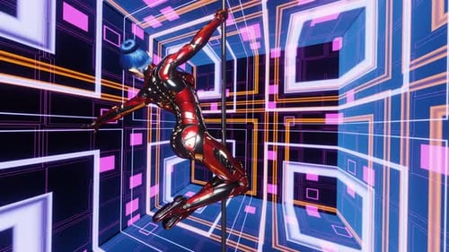 VJ Loop Sci Fi Animation of Rotation of a Girl on a Pole