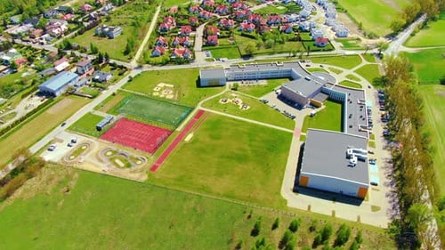 aerial view landscape school and ground in urban city
