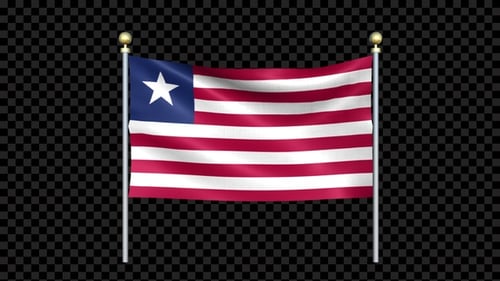 Waving Liberia National Flag on Pole Animation
