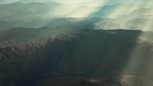 Aerial Vulcanic Desert Landscape with Rays of Light