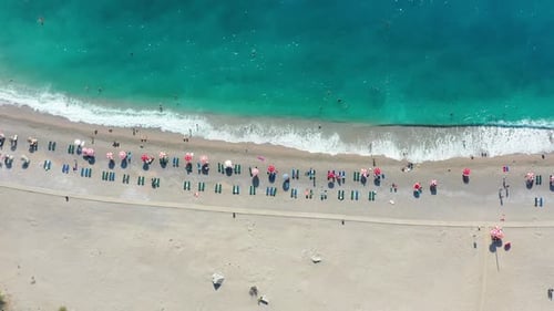 Sandy Beach Top View. Aerial View From Flying Drone