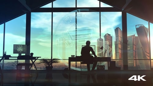 Male web designer working on infographic background 4K