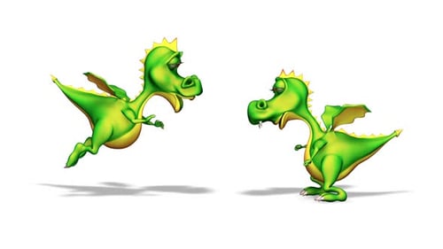 Cartoon Green Dragons Talking and Playfully Jumping Animation
