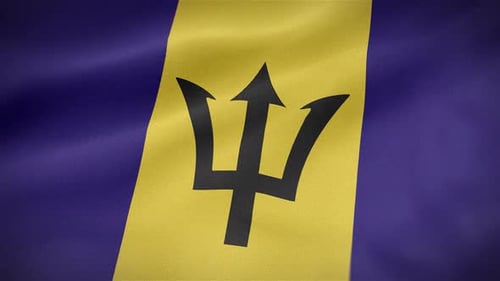 Waving Barbados National Flag Realistic Fabric Animation