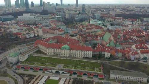 Aerial View of Warsaw Skyline with Old Town