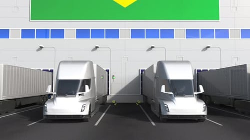 Brazilian Flag Reveal Animation at Modern Logistics Warehouse