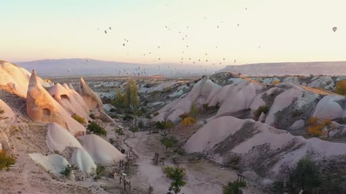 Aerial View of Cappadocia with Hot Air Balloons