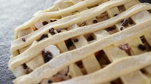 Uncooked Apple Pie with Lattice Crust Close Up