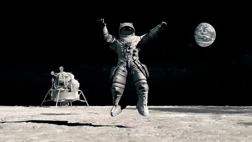 Astronaut Jumping on Moon Surface with Earth View