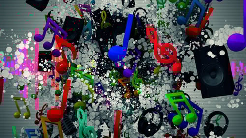 Colorful Animated Music Notes and Symbols Particle Burst